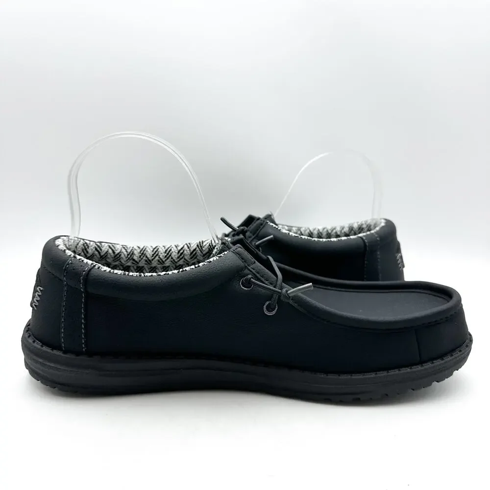 HEY DUDE Mens Wally Classic Sneakers Size 11 Black Faux Leather Slip On NWOB
